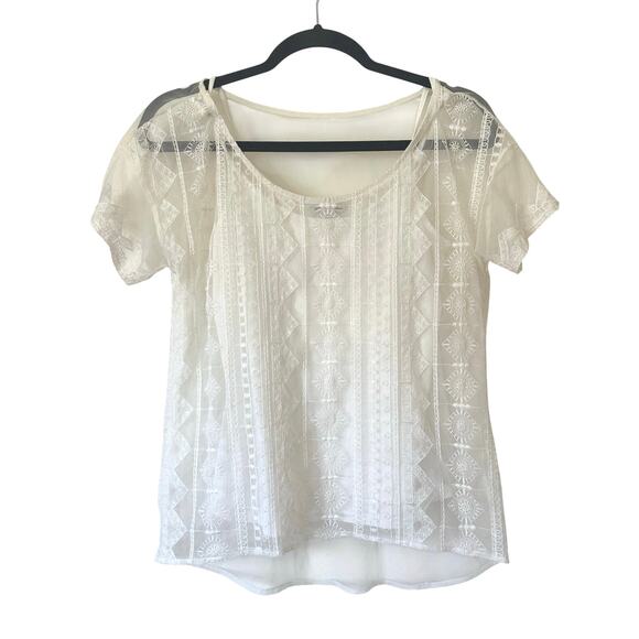 American Eagle Outfitters Tops - American Eagle White Sheer Embroidered Mesh Blouse with Camisole Women’s Medium